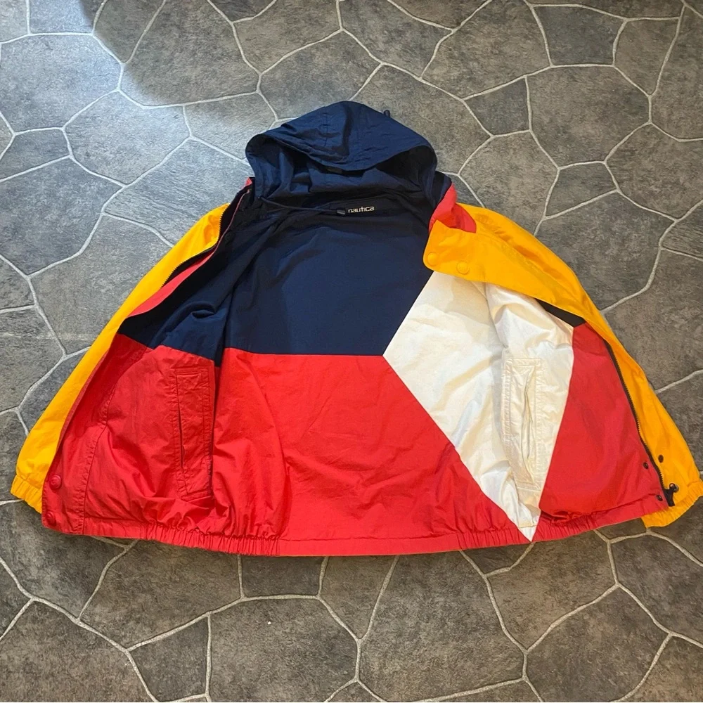 VINTAGE Nautica Double sided Men’s Jacket reversible white blue yellow Small - Picture 8 of 16
